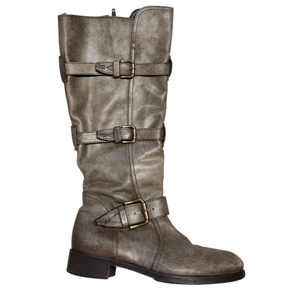 ALBERTO FERMANI Knee-High Boots Buckled Moto Sz. 38.5‎ EU 8 US Taupe Brown ITALY - Picture 5 of 15